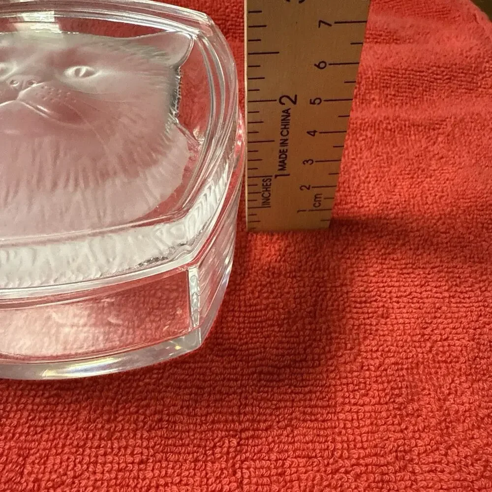Cat Lead Crystal Trinket Box Frosted Glass Keepsake
